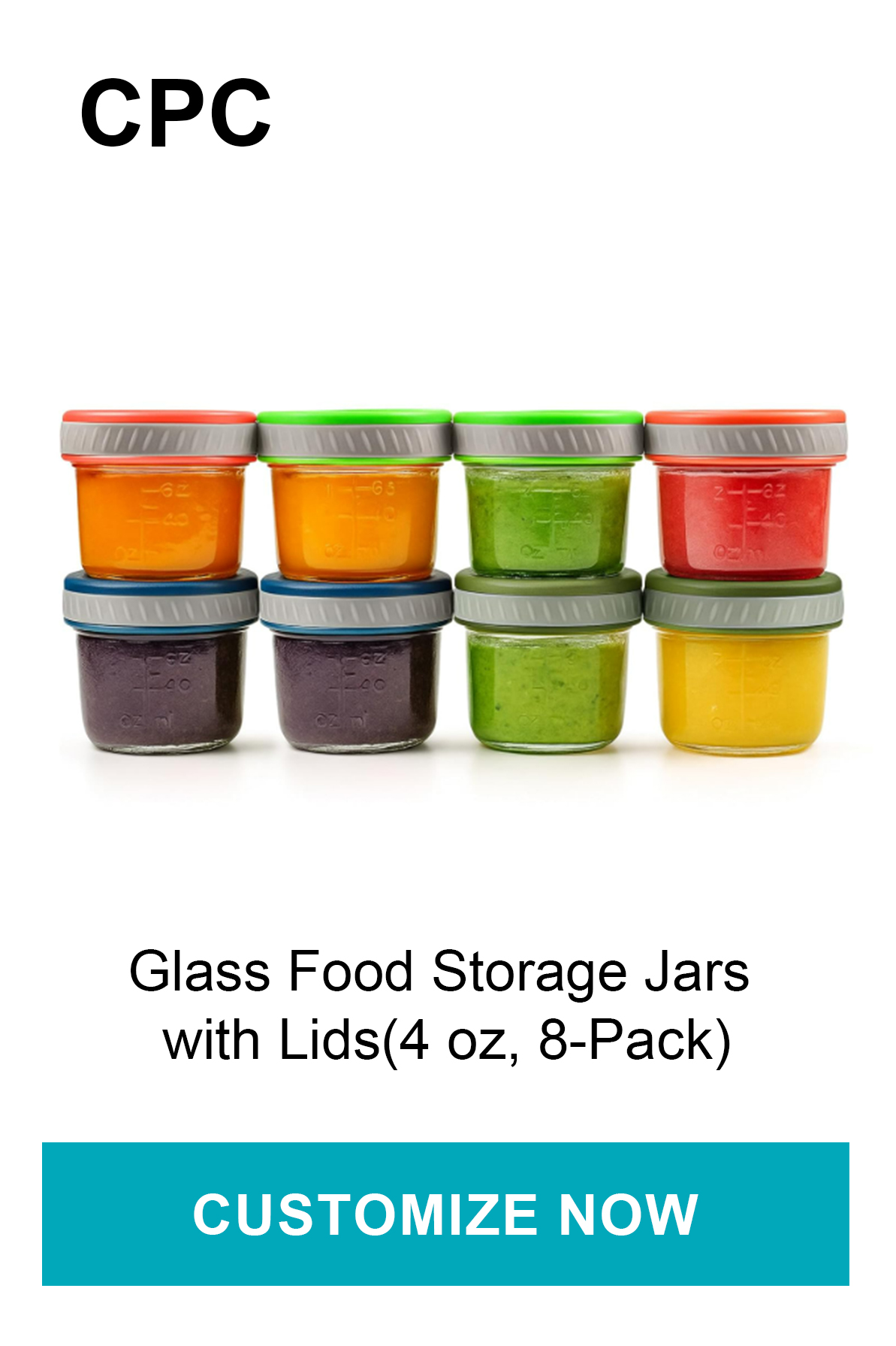 4 oz glass food storage jars with lids for custom baby food container sets